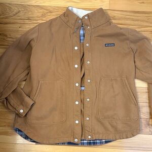 Columbia Women's Tan Brown Jacket with Blue Plaid Inner Trim